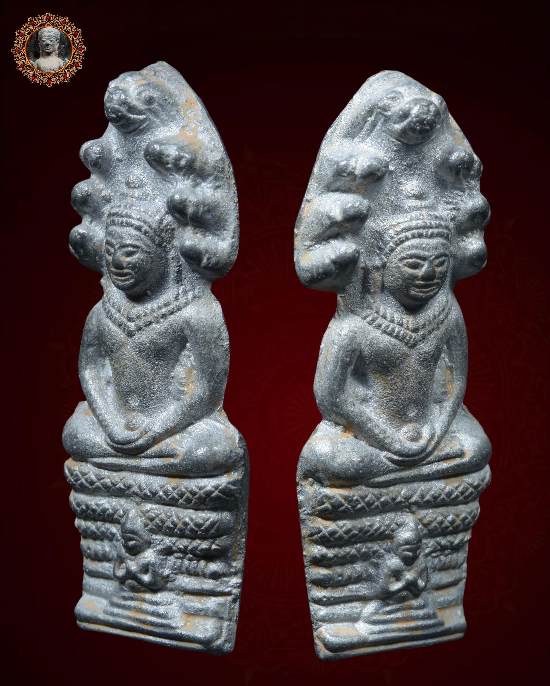 พระปางนาคปรก เนื้อชินเงิน ผิวปรอท