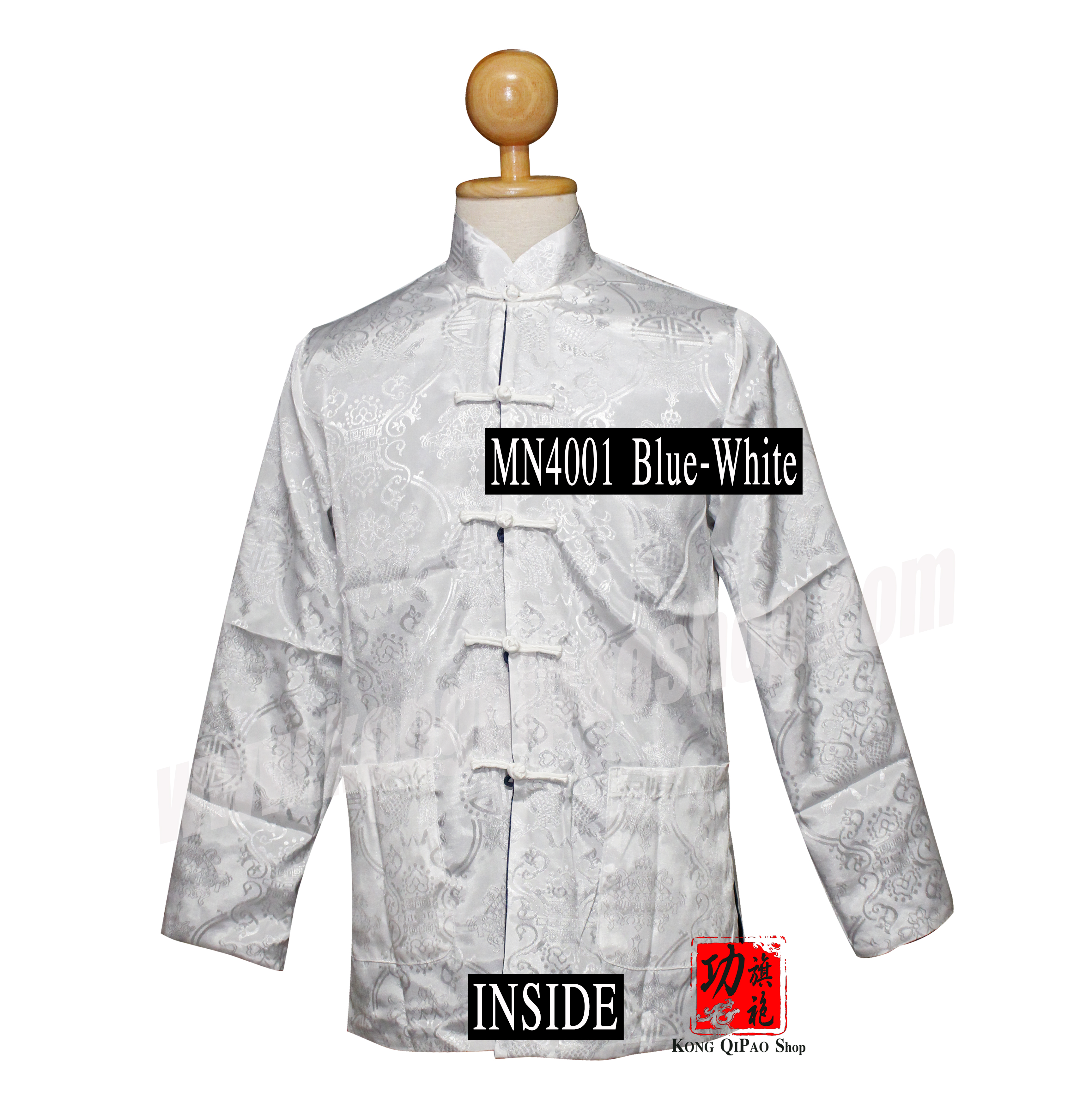 MN4001 เสื้อจีนผู้ชาย แขนยาว ลายปลาหลีฮื้อคู่ (鯉魚) (ใส่ได้ 2 ด้าน)