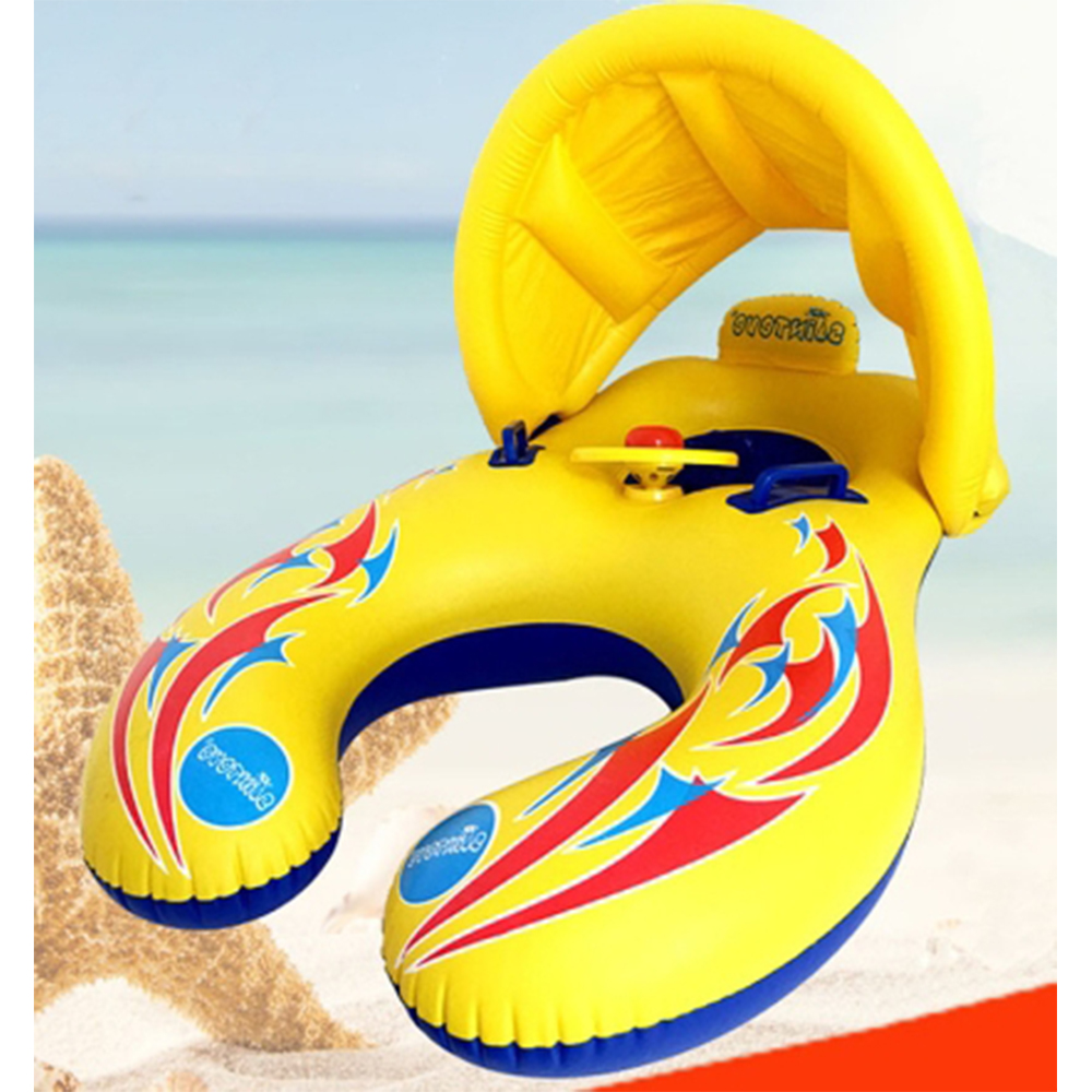 ห่วงยางเด็กและแม่ มีที่บังแดด สีเหลือง Inflatable Yellow Mom-Baby with Umbrella Pool Float