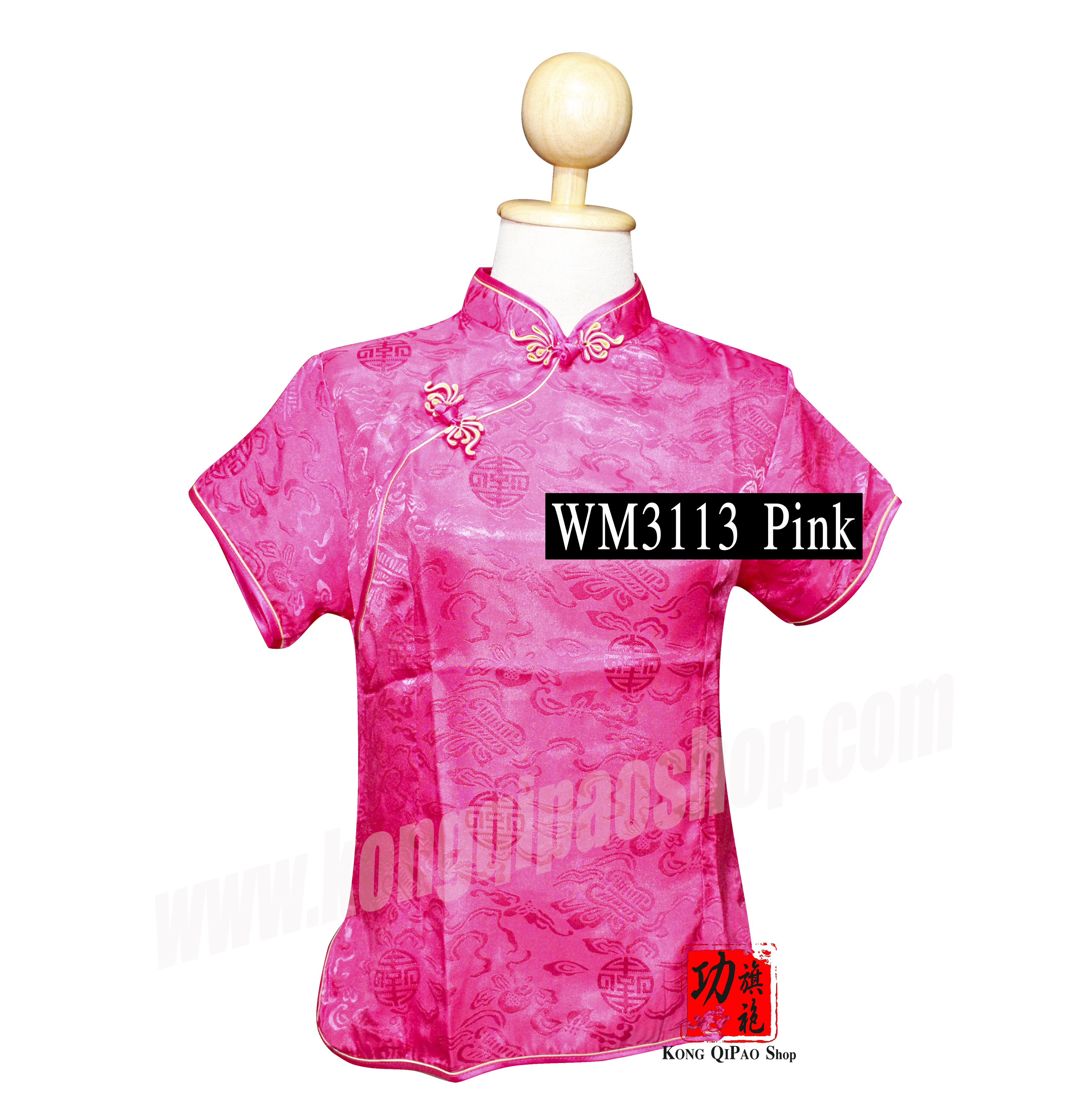WM3113 เสื้อจีนผู้หญิง คอเฉียง ลายพัดจีน