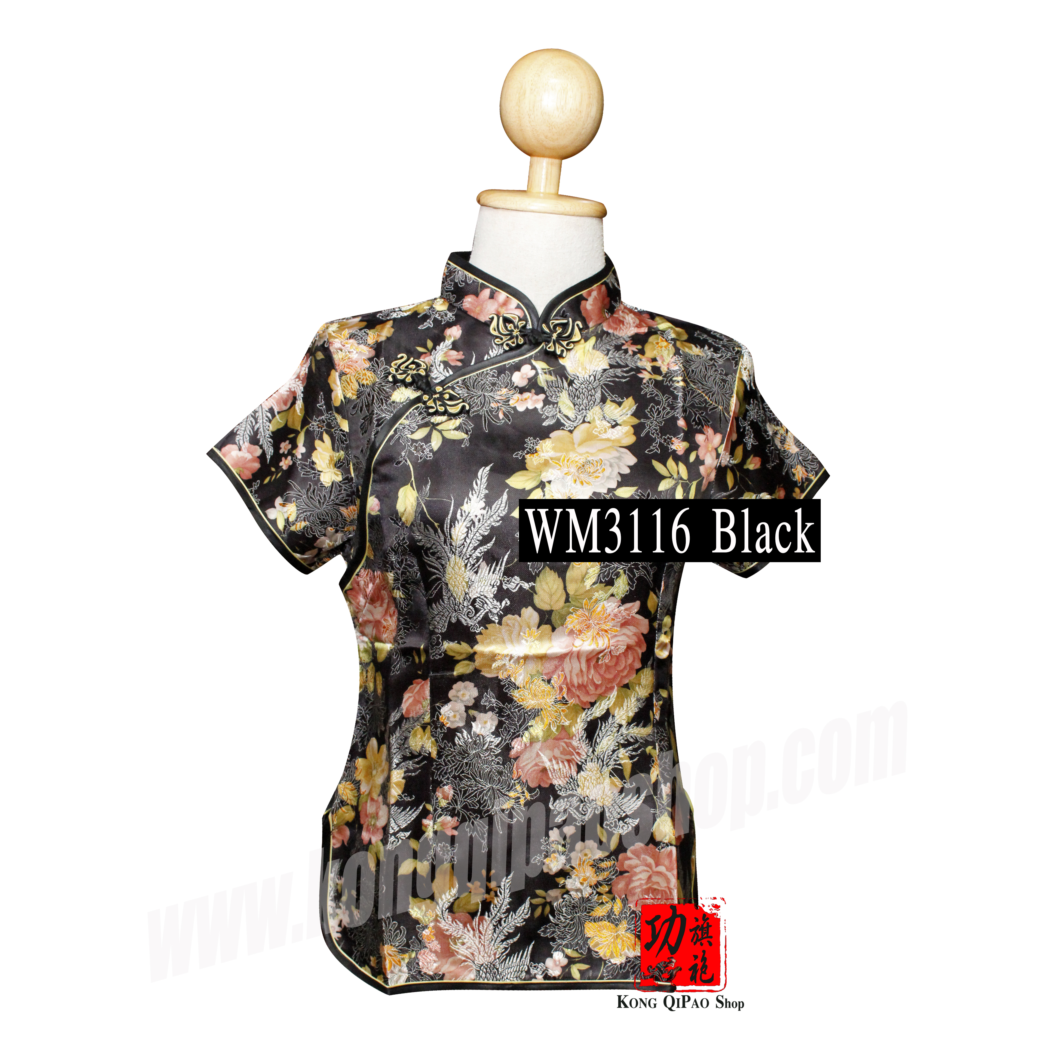 WM3116 เสื้อจีนผู้หญิง คอเฉียง ลายหงส์และดอกโบตั๋น