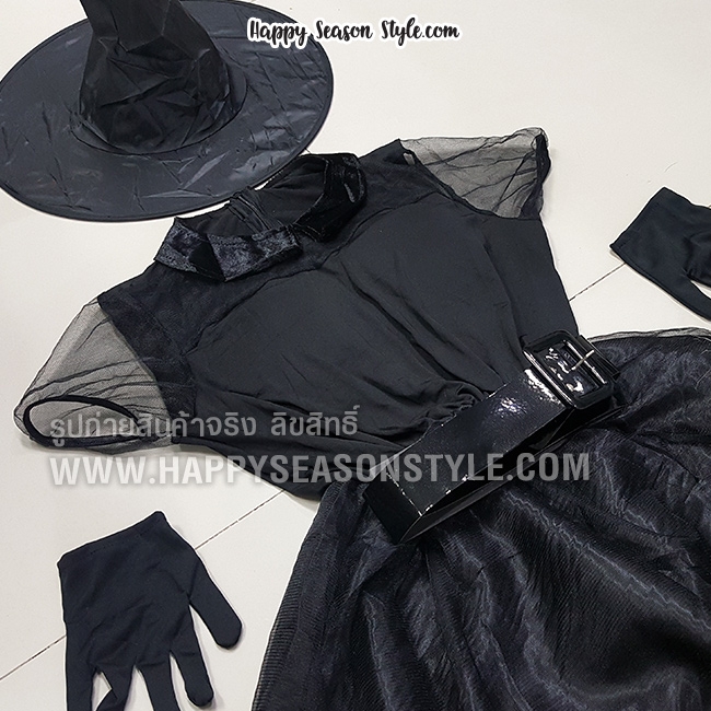 ชุดแฟนซี ฮาโลวีน - ชุดแม่มด แซกดำ แขนตุ๊กตา พร้อมหมวกแม่มดและถุงมือ