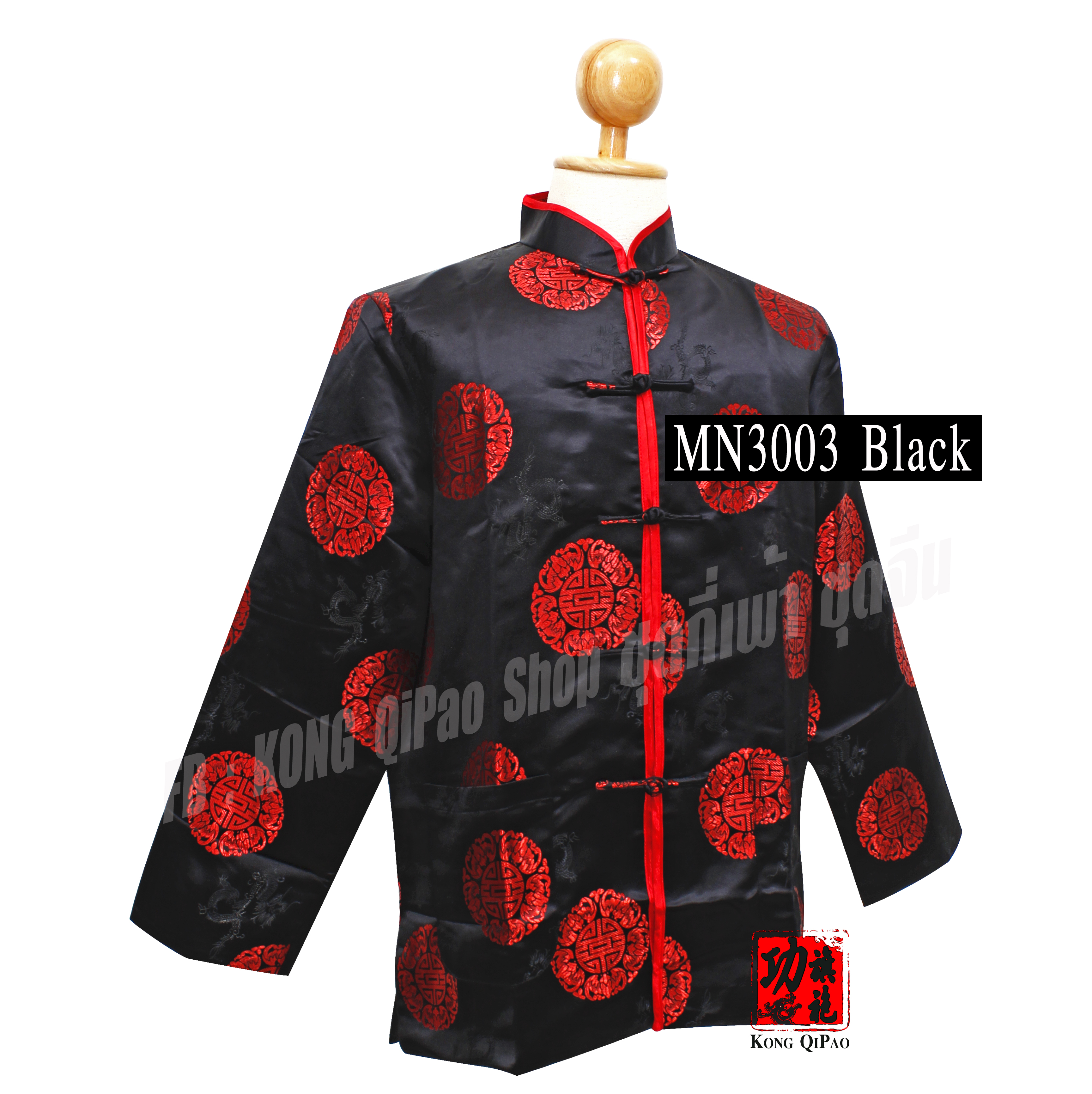 MN3003 เสื้อจีนแขนยาว ลายเหรียญค้างคาวนำโชค