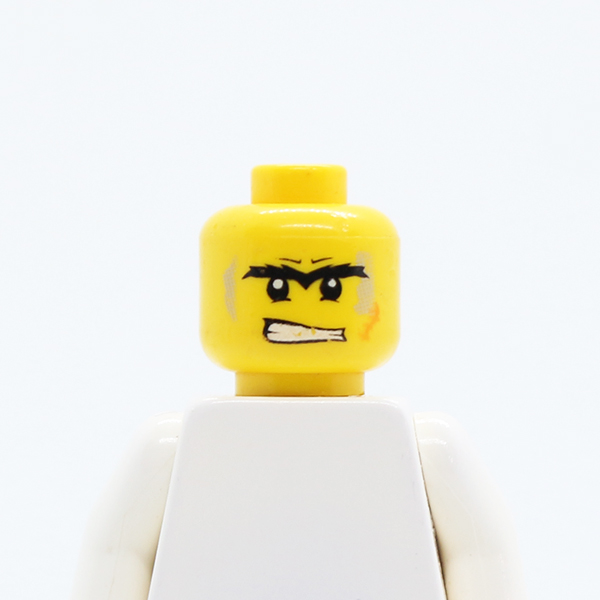 Dual Sided Power Miner Unibrow with Light Bluish Gray Sideburns and Orange Scar, Determined / Scared Pattern - Blocked Open Stud
