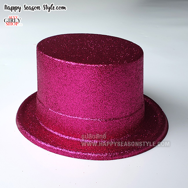 หมวกแฟนซี หมวกมายากล ทรงปีกเล็ก โรยกากเพชร สีแดง