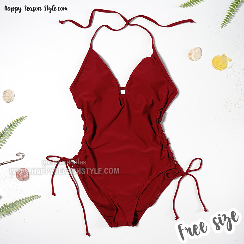 ชุดว่ายน้ำ วันพีช ผูกคอ สานข้าง สายฝอ สีเนื้อ (มีให้เลือก 3 สี)