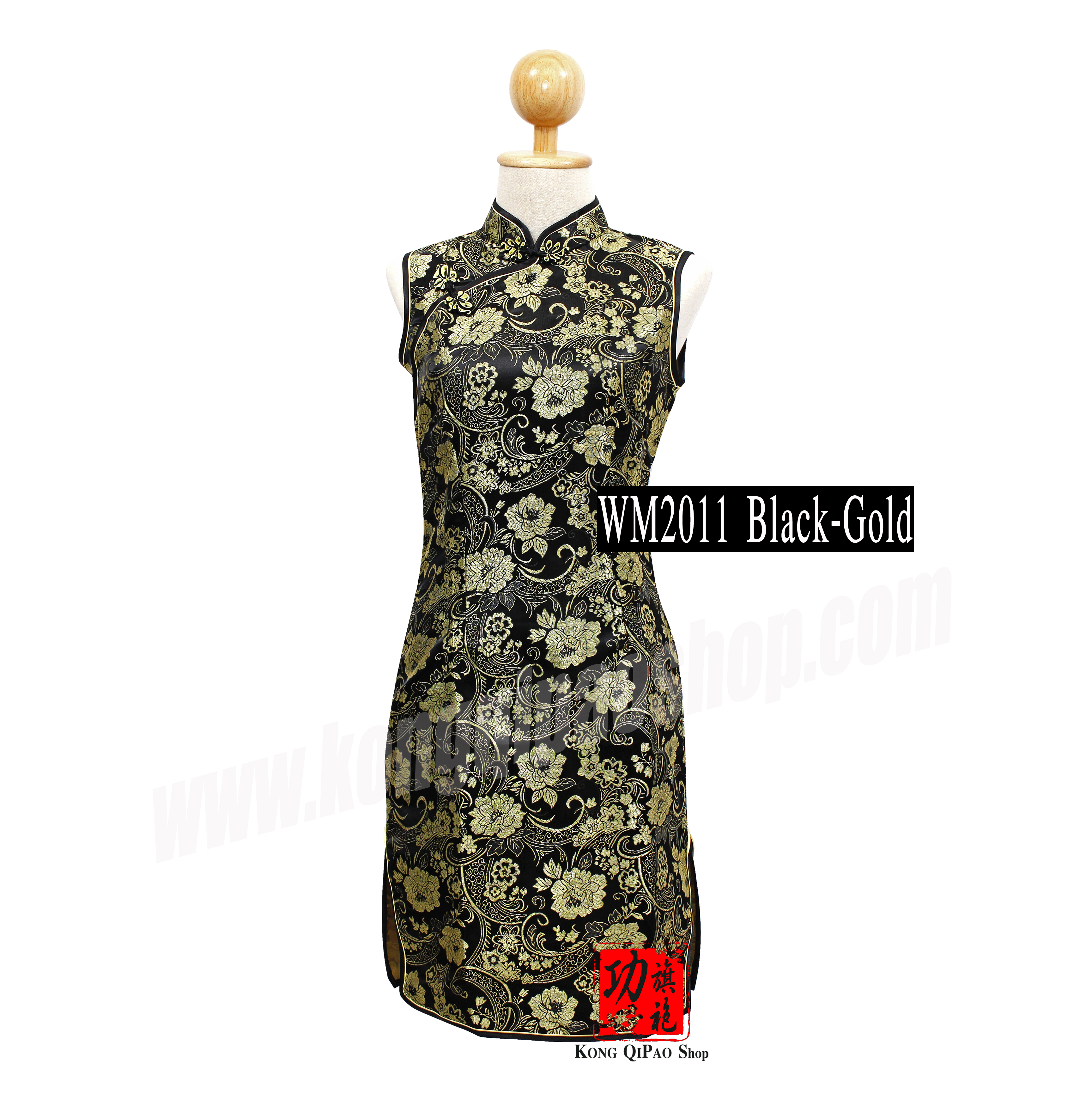 WM1016 กี่เพ้าสั้นแขนกุดผู้หญิง ลายดอกโบตั๋น