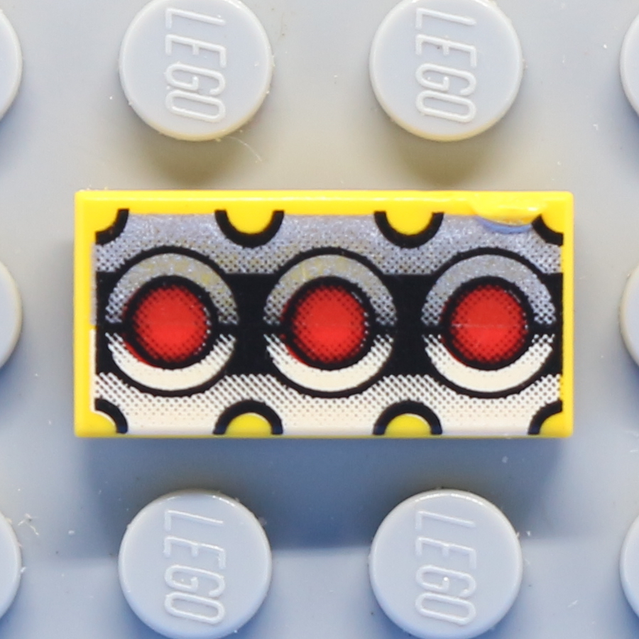 Tile 1 x 2 with Groove with Red Circles on Silver and Black Background Pattern
