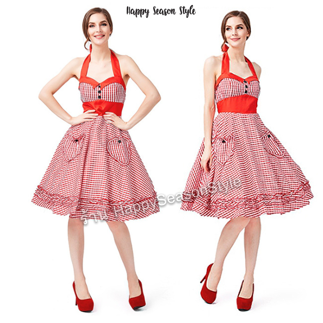 ชุดมาริลีน มอนโร ลายสก๊อต วินเทจ ย้อนยุค (มีหลายสี)