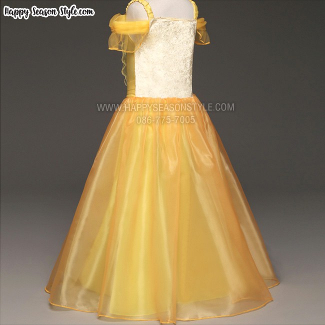ชุดแฟนซีเด็ก ชุดเจ้าหญิงเบลล์เด็ก บิวตี้แอนด์เดอะบีส รุ่นเปิดไหล่ beauty and the beast โฉมงามกับเจ้าชายอสูร