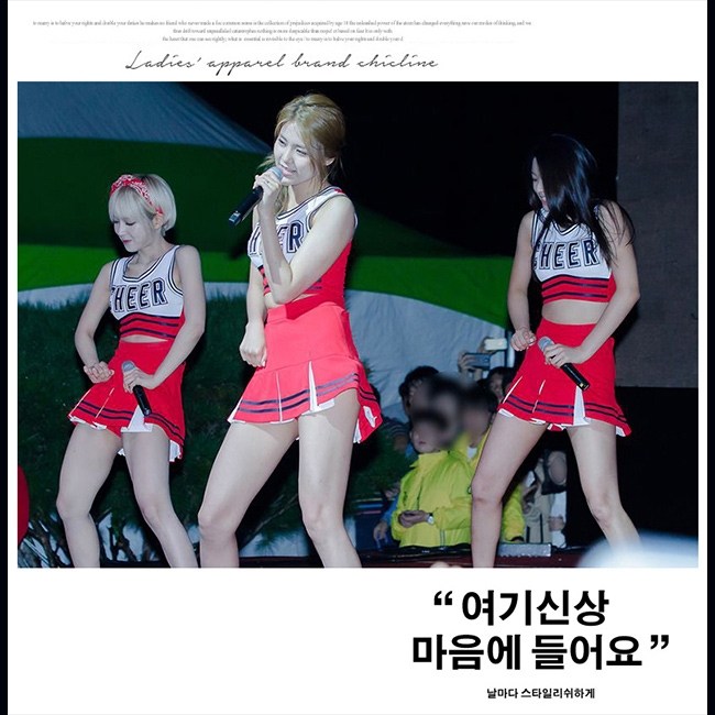 ชุดเชียร์ ชุดเชียร์ลีดเดอร์ ชุดเชียร์กีฬา สีแดง เอวลอย ขลิบดำ สกรีนที่อก กระโปรงทรงทวิส