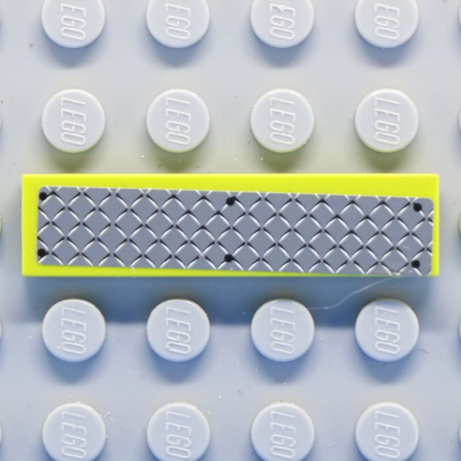 Tile 1 x 4 with Dark Gray Tread Plate and 6 Rivets Pattern (Sticker) - Sets 8708 / 8961 / 8964