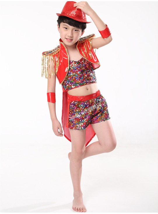 ชุดแฟนซีเด็ก ชุดเชียร์ลีดเดอร์เด็ก ชุดเชียร์เด็ก ชุดแดนซ์เซอร์เด็ก ชุดกีฬาสี ชุดการแสดงเด็กสีแดง หน้าสั้นหลังยาว