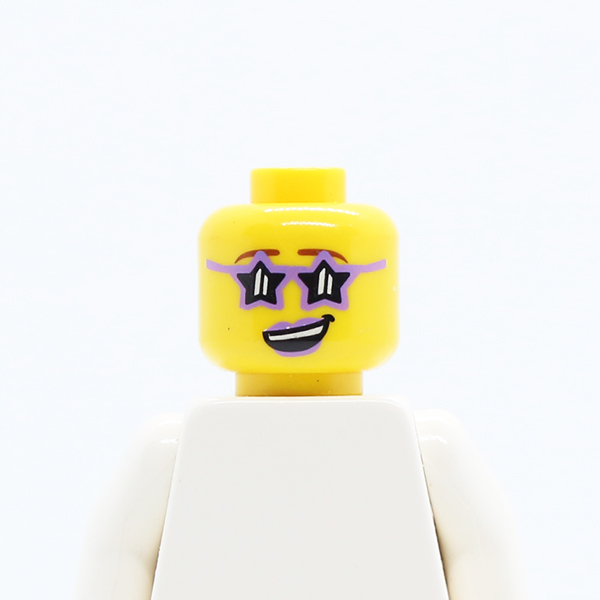 CS13 Female Glasses Star Shaped, Medium Lavender Lips, Open Lopsided Smile with Teeth Pattern