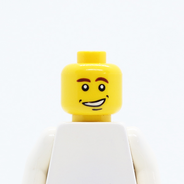 Male Brown Eyebrows (Left Curved Down), Open Side Smile with Dimples Pattern - Blocked Open Stud