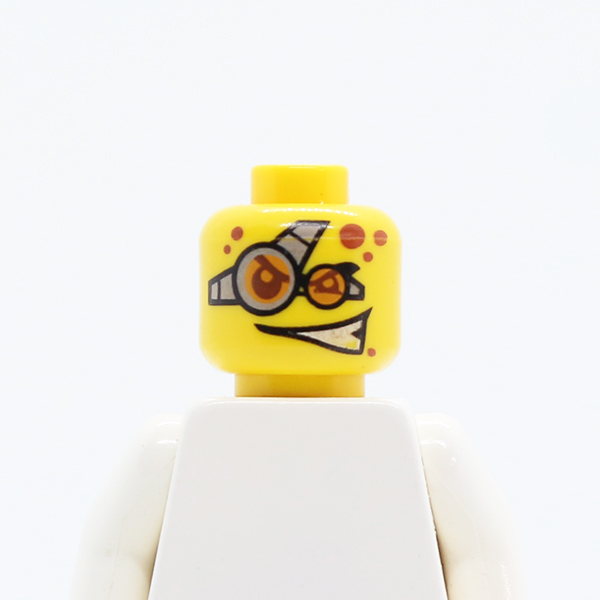 Dual Sided Reddish Brown Spots, Glasses, Magnified Right Eye, Determined / Evil Smile Pattern - Blocked Open Stud
