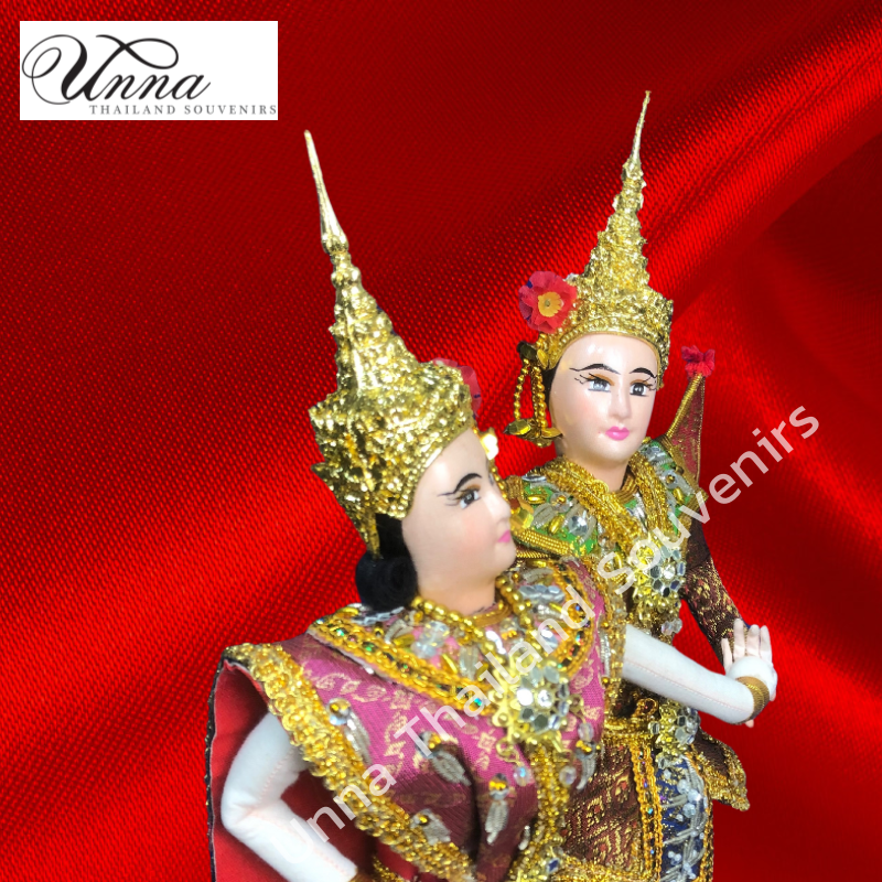 ตุ๊กตานางรำ ตุ๊กตาคู่พระนาง ตุ๊กตาถวายศาล คู่ชายหญิง งานฝีมือ ของที่ระลึก ของฝากเพื่อนต่างชาติ นางรำ ห่มสไบ สวมชฎา งานปักมือ งานผ้า Handmade Thai dancing dolls