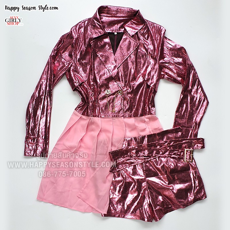 ชุดเชียร์ ชุดเชียร์ลีดเดอร์ ชุดเชียร์เมทาลิค ชุดสีเงินอมชมพู เมทาลิค แนวเกาหลีเกิร์ลกรุ๊ป วง HELLO VENUS