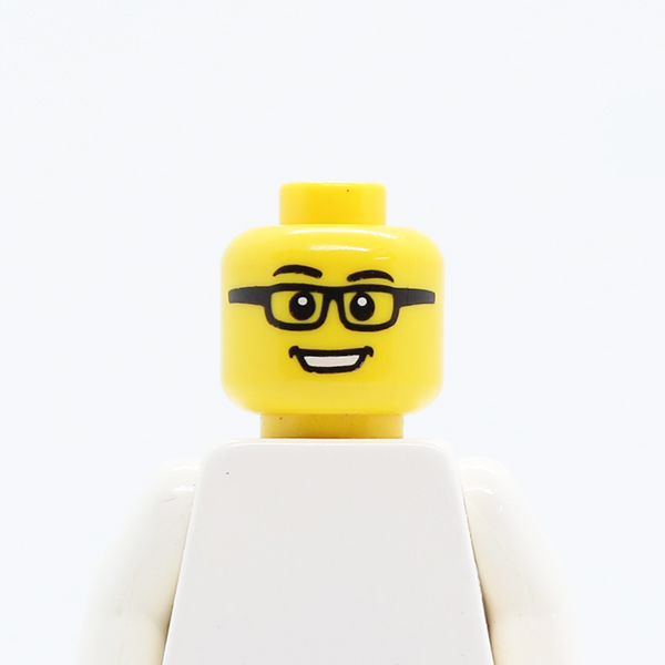 CS04 Glasses Rectangular, Black Eyebrows, Open Mouth Smile, White Pupils Pattern - Blocked Open Stud