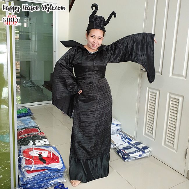ชุดมาลิฟิเซน Maleficent ปกตั้งผ้ามัน พร้อมหมวกรูปเขา