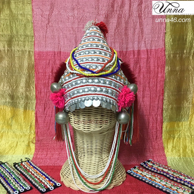 ชุดชาวเขา หมวกชาวเขา หมวกอาข่า อู่โล้อาข่า งานปักดุมโลหะ หมวกหัวแหลม handmade Akha hat