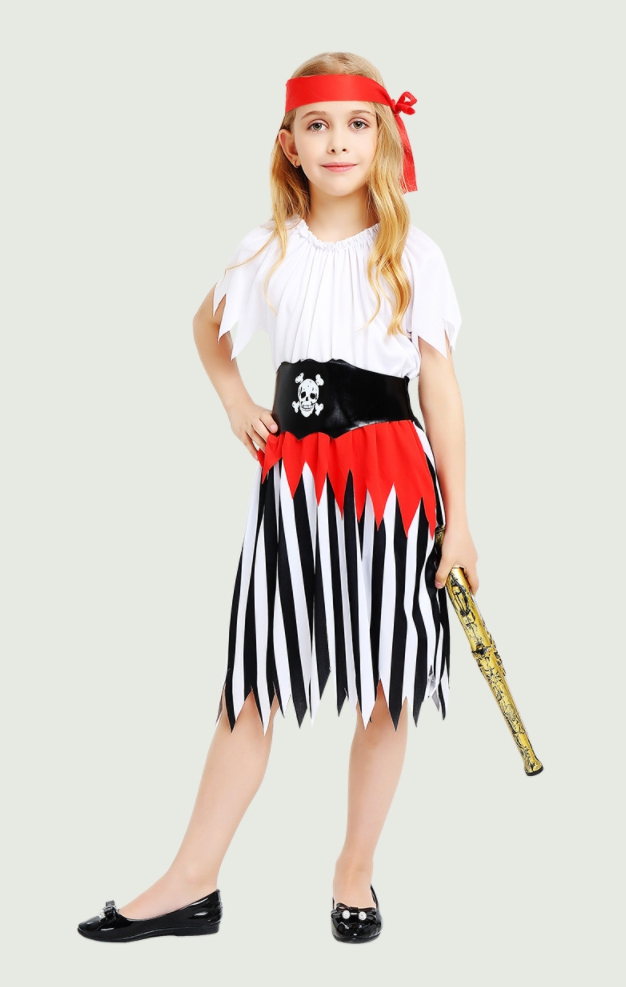 ชุดโจรสลัดเด็ก โจรสลัดเด็กหญิง ชุดโจรสลัดเด็กหญิงแขนสั้นกระโปรงลายทาง