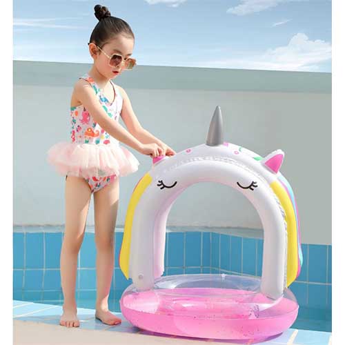Inflatable New Rainbow Unicorn Poolfloat Ring for girl 2-6 years ห่วงยางแบบมีหลังคารูปยูนิคอร์น สำหรับเด็กผู้หญิง อายุ 2-6 ปี