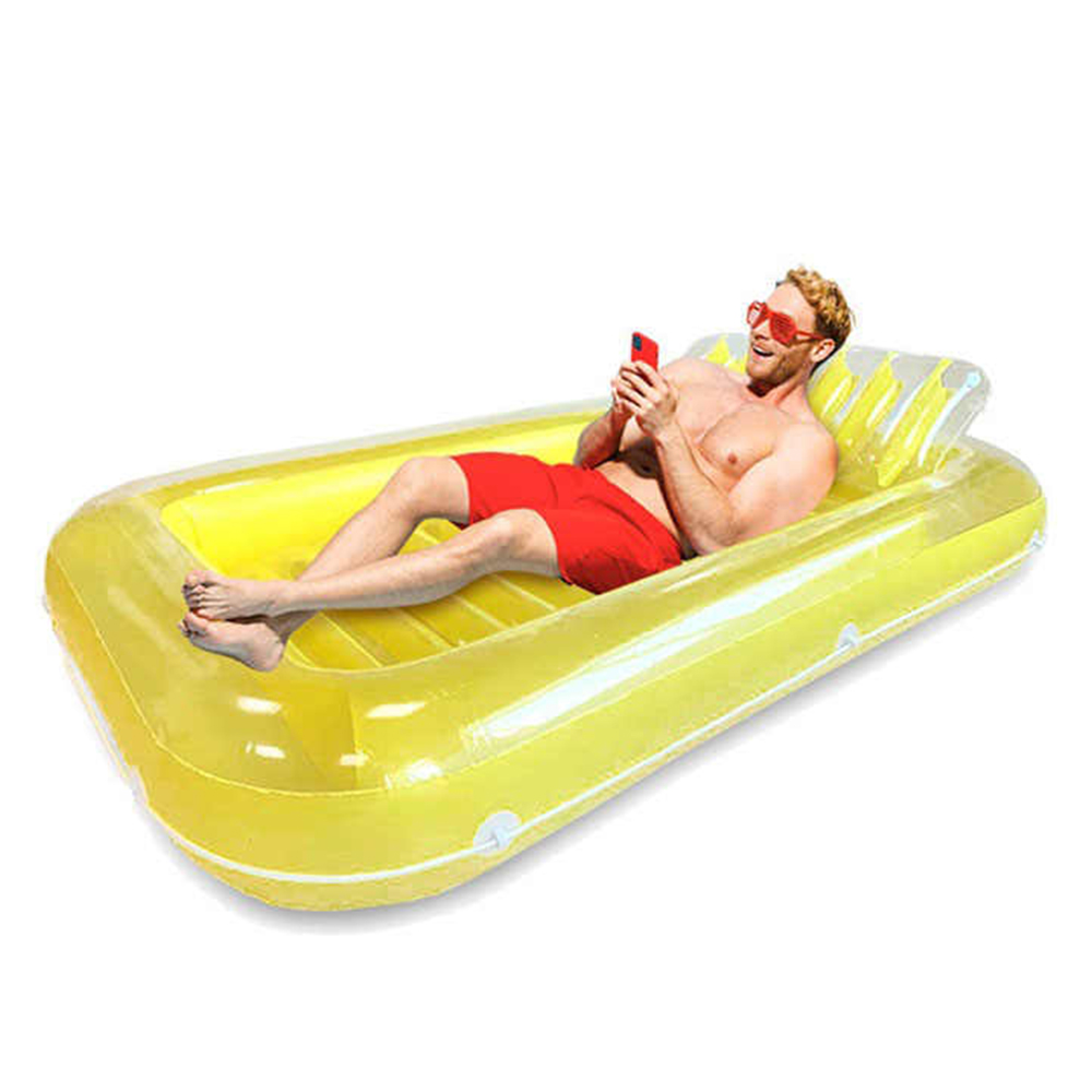 แพยางนอนเดี่ยวพร้อมหมอนหนุน สีเหลือง แบบใหม่ Inflatable New Yellow Pool Longer