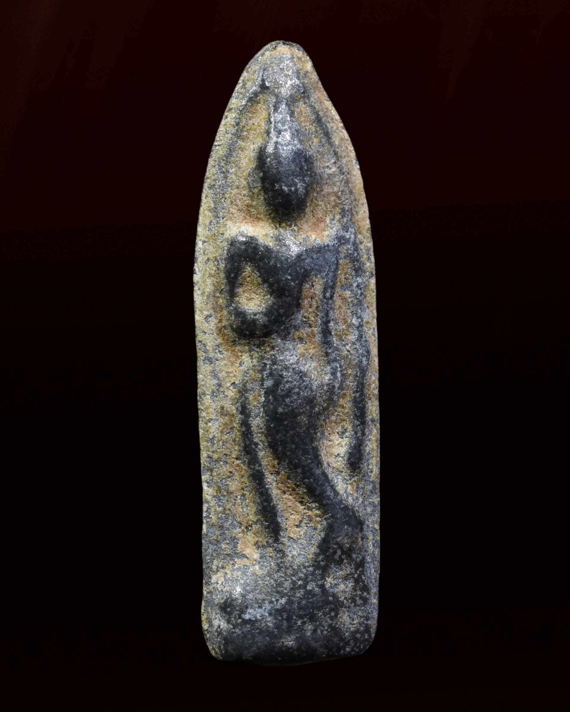 พระปางลีลา พิมพ์สองหน้า เนื้อชินเขียว