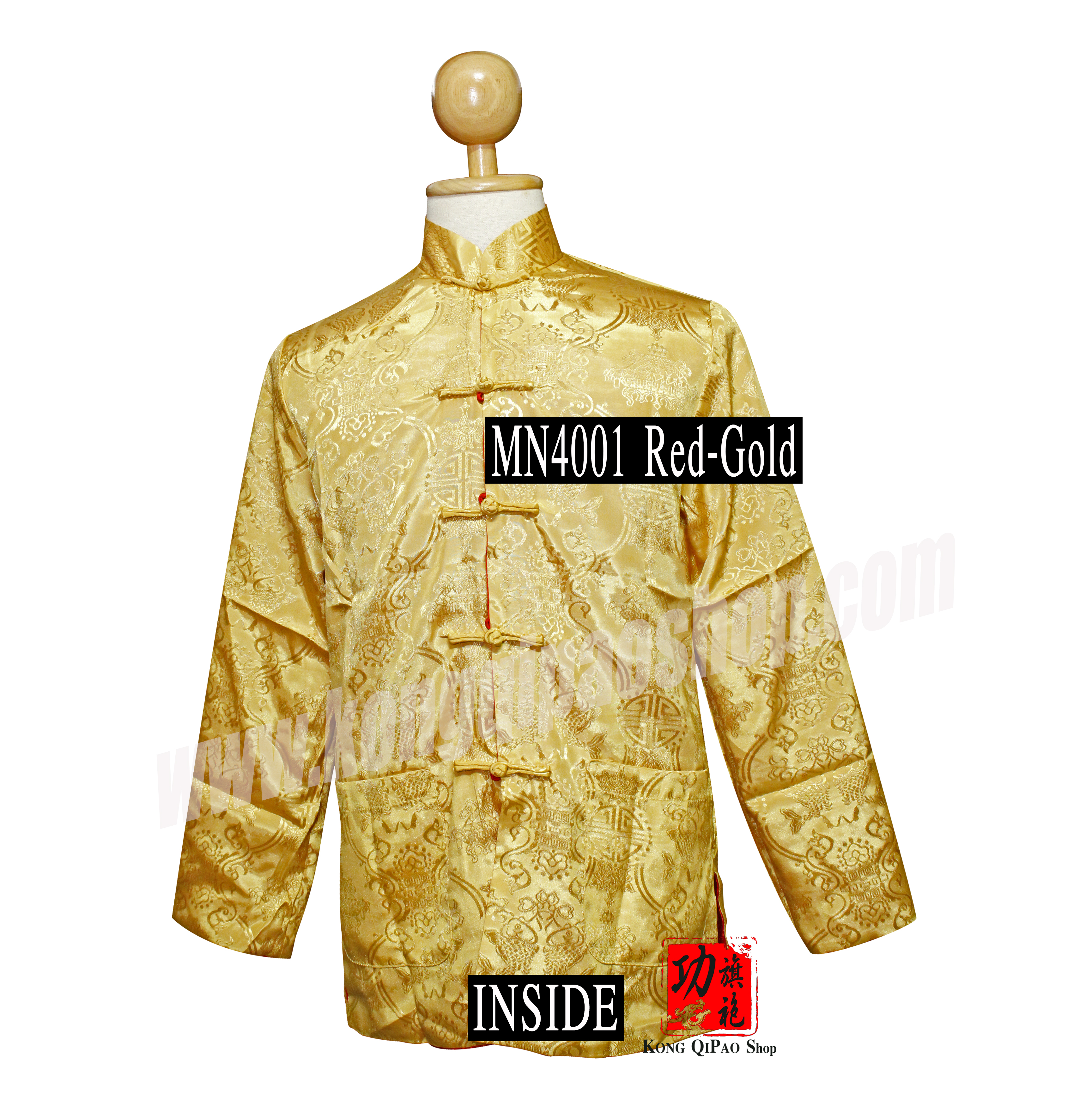 MN4001 เสื้อจีนผู้ชาย แขนยาว ลายปลาหลีฮื้อคู่ (鯉魚) (ใส่ได้ 2 ด้าน)