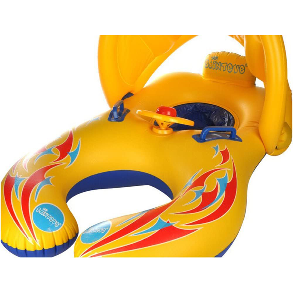 ห่วงยางเด็กและแม่ มีที่บังแดด สีเหลือง Inflatable Yellow Mom-Baby with Umbrella Pool Float