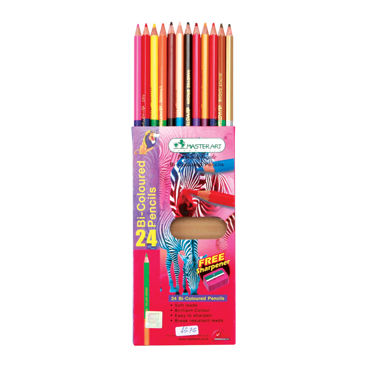 สีไม้ Master Art สองหัว 12แท่ง24สีรุ่นซุปเปอร์ไบรท์ (ขายยกโหล12กล่อง)