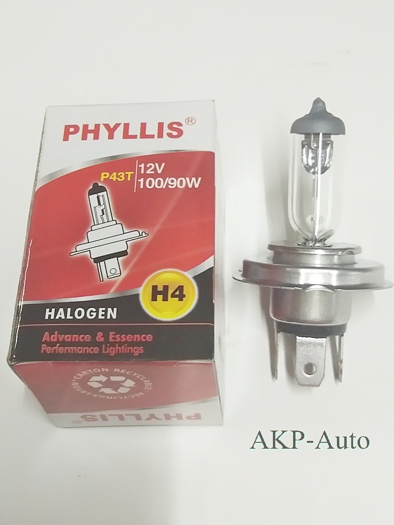 หลอดไฟหน้าฮาโลเจน PHYLLIS H4 12V 100/90W UV BLOCK