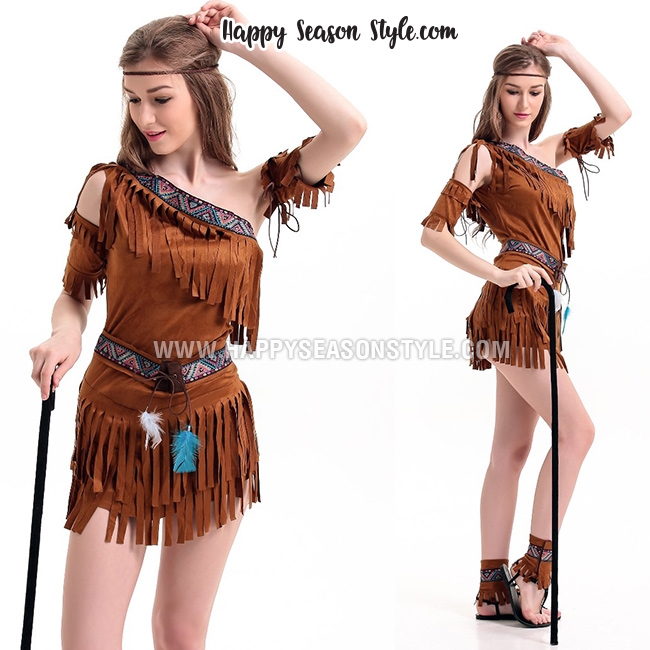 ชุดอินเดียแดง คนป่า ชนเผ่า สีน้ำตาล หนังกลับ