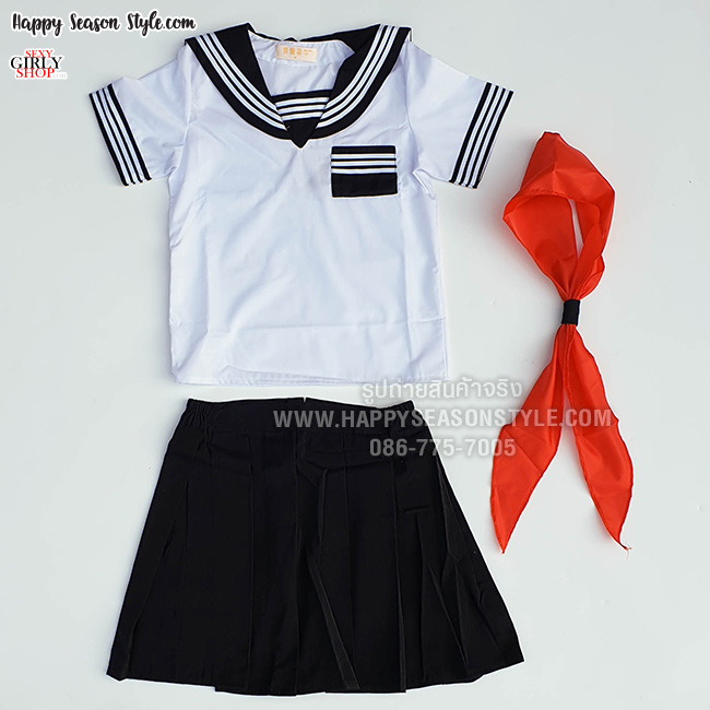 ชุดนักเรียน ชุดนักเรียนญี่ปุ่น รุ่นผ้าพันคอแดง มีทั้งแบบแขนสั้นและยาว