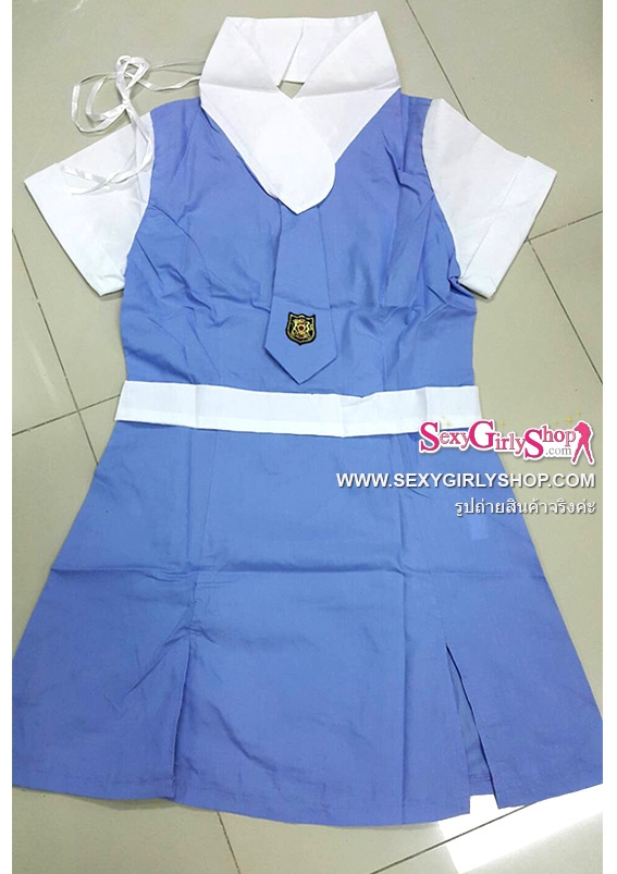 ชุดนักเรียน ชุดนักเรียนเซ็กซี่ เดรสสั้นสีฟ้าเจาะหลัง