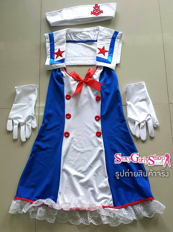 ชุดกะลาสี ชุดทหารเรือ เดรสกระดุมแดงสองแถว + หมวกกะลาสี