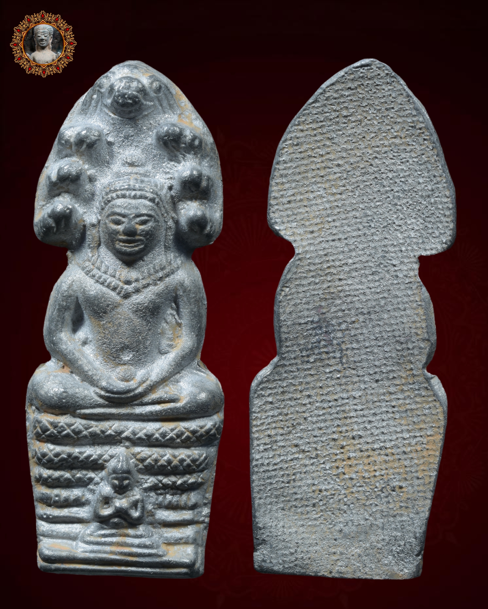 พระปางนาคปรก เนื้อชินเงิน ผิวปรอท