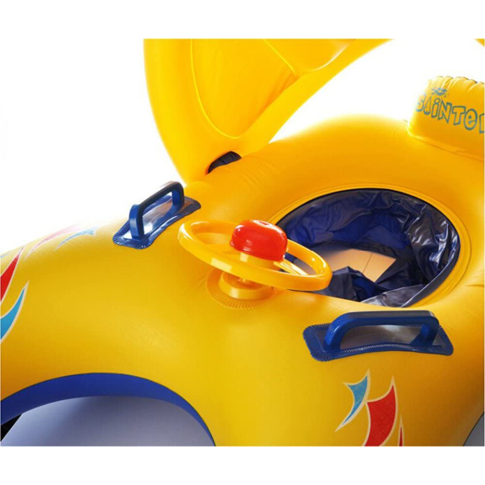 ห่วงยางเด็กและแม่ มีที่บังแดด สีเหลือง Inflatable Yellow Mom-Baby with Umbrella Pool Float