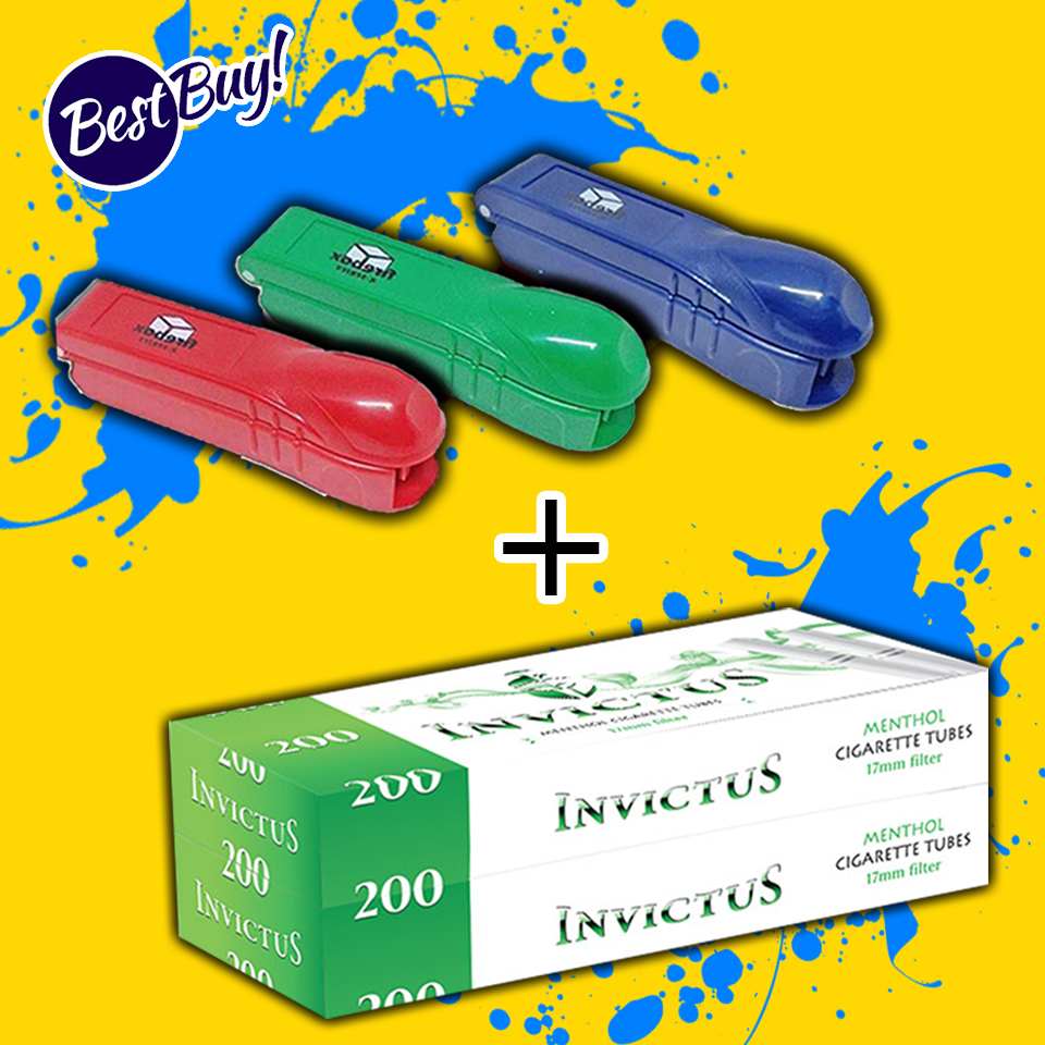 ก้นกรองเปล่า Invictus 200 มวน 1 กล่องพร้อมเครื่องอัด Firebox 1 เครื่อง