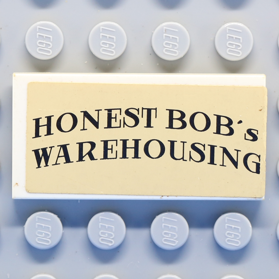 Tile 2 x 4 with 'HONEST BOB's WAREHOUSING' on Tan Background Pattern (Sticker) - Set 8199