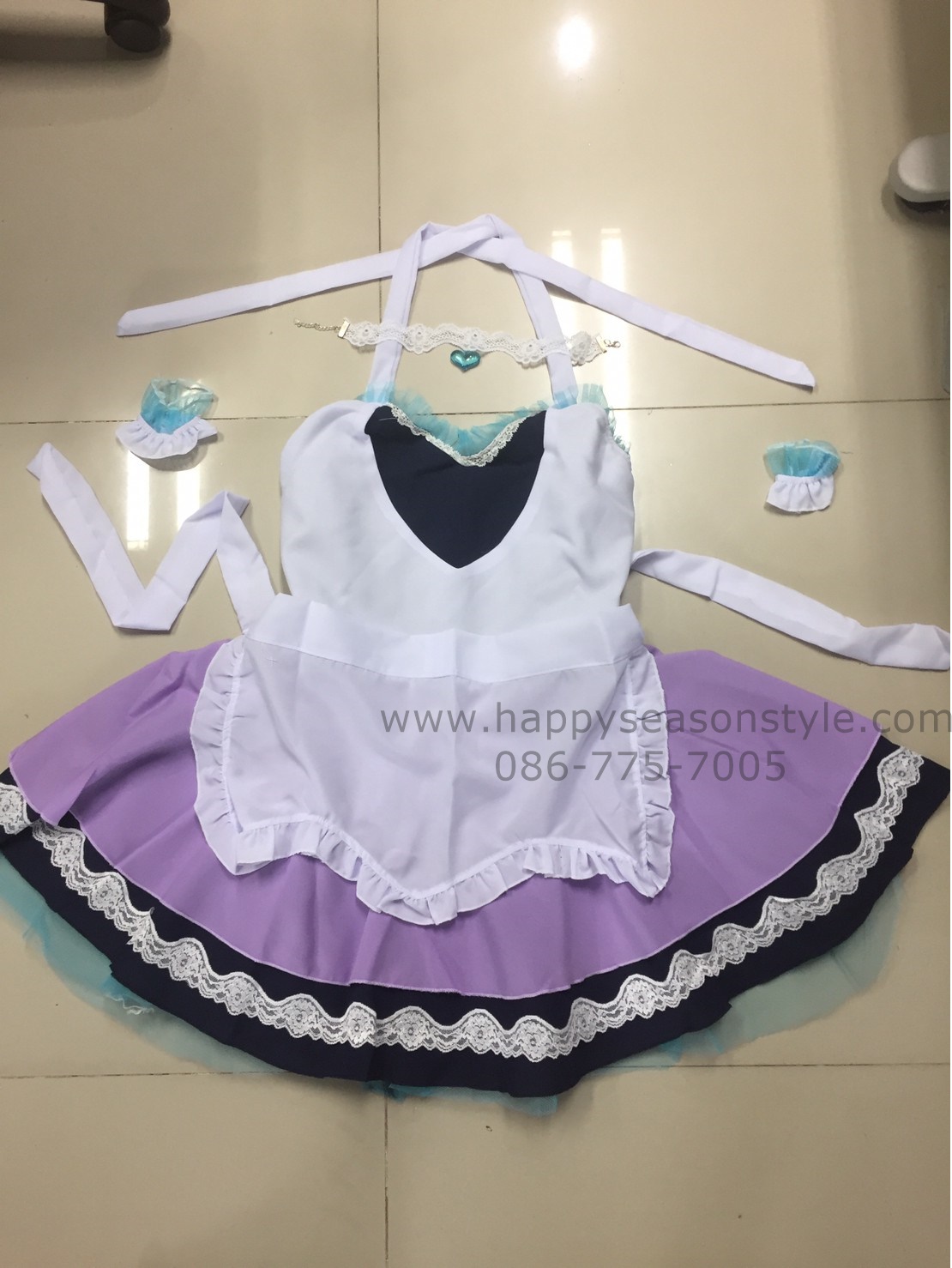 ชุดแฟนซี สาวเสิร์ฟ Maid เมดอกหัวใจ แต่งระบายสีฟ้า