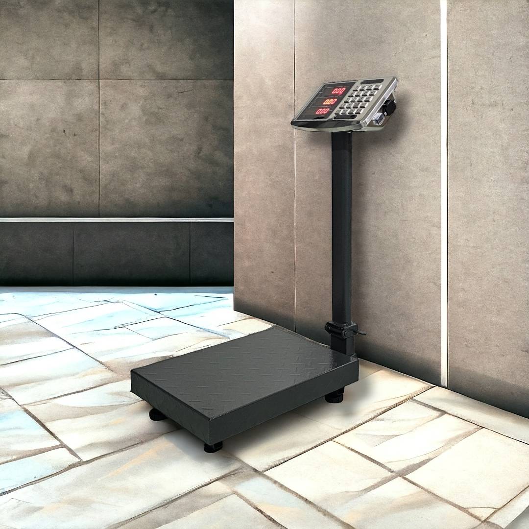 เครื่องชั่งดิจิตอลคิดเงินอัตโนมัติ 150 kg. ค่าละเอียด 50 g. แท่นชั่งเสาพับ 30x40 cm.