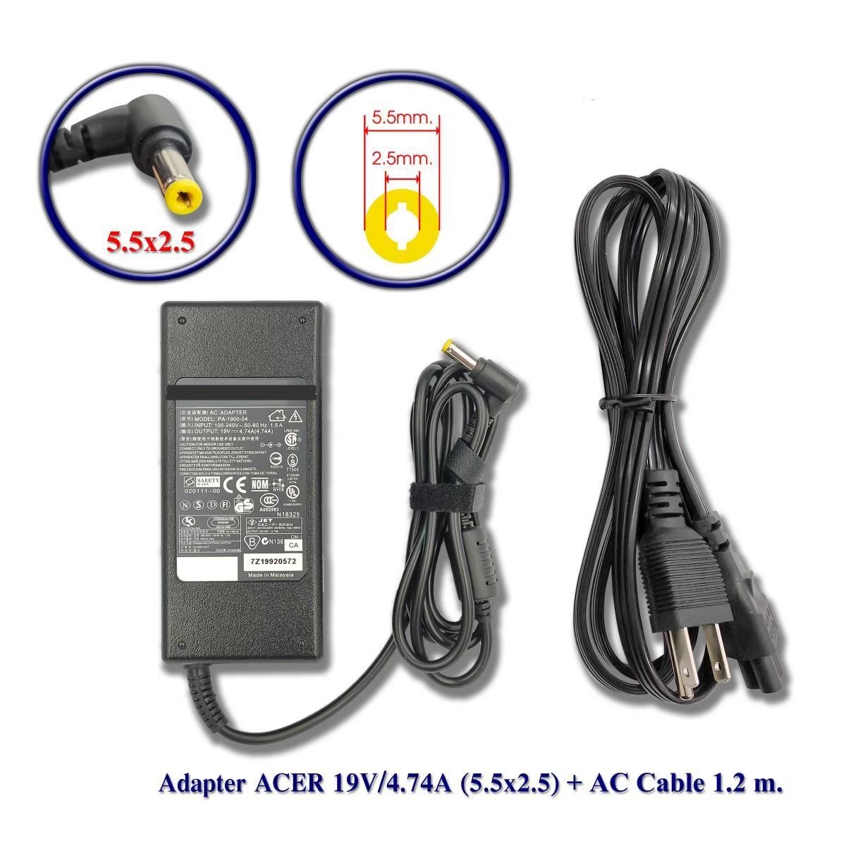 Adapter Acer 19V 4.74A (Bullet)(4.8x1.7)_0