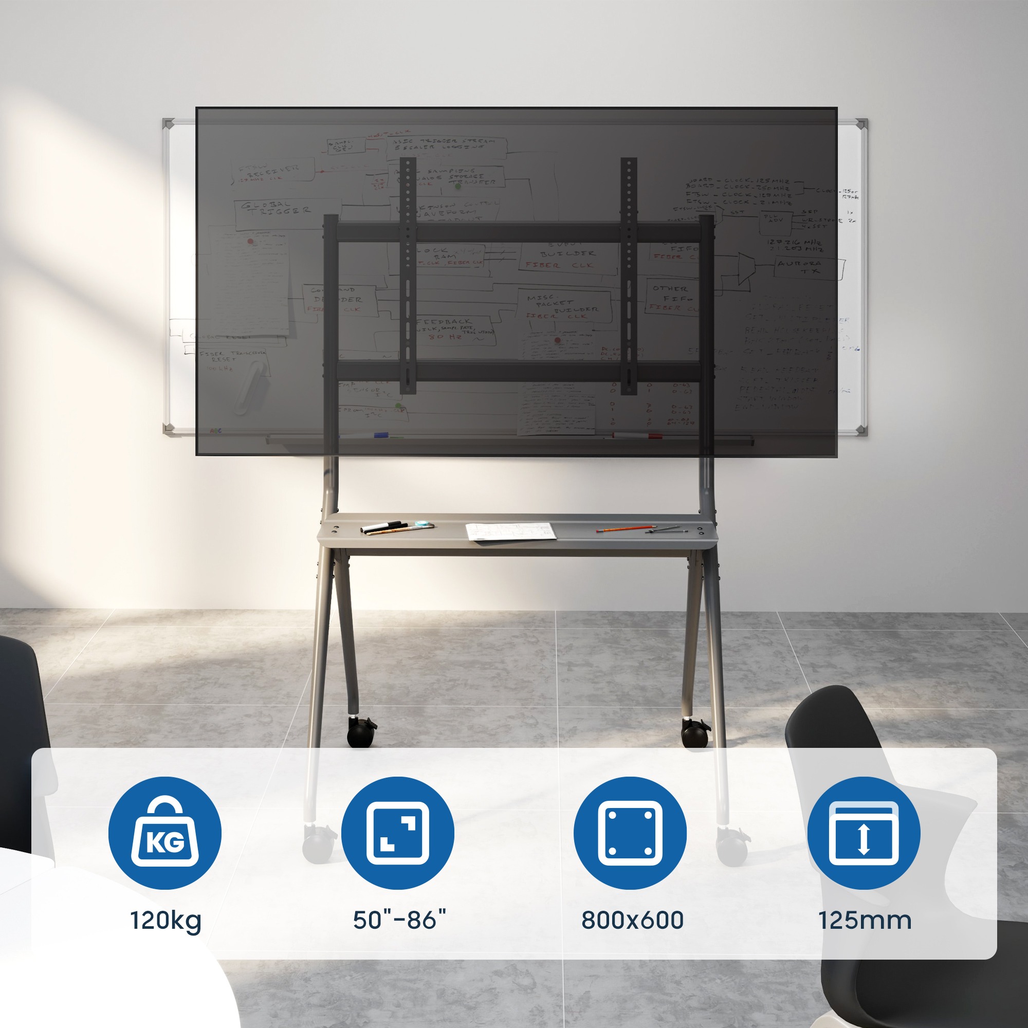 MT-F7400 ขาตั้งทีวีมีล้อเลื่อน วัสดุเหล็กหนา แข็งแรง รองรับทีวีขนาด 50 - 86 นิ้ว0964746498