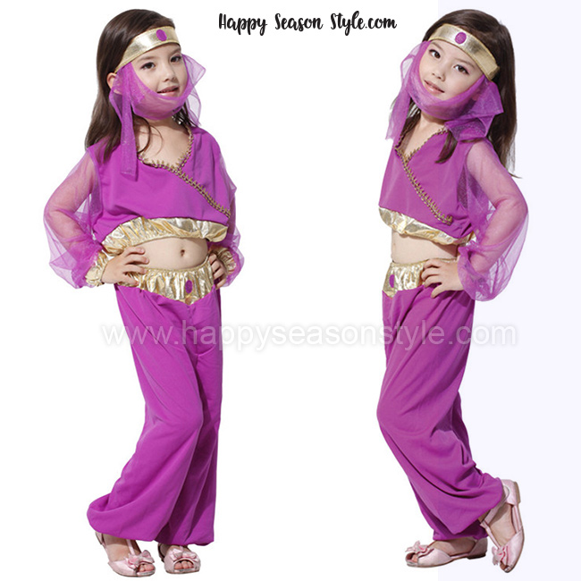 ชุดแฟนซีเด็ก ชุดจินนี่ ชุดอาลาดิน จินนี่เด็ก สีม่วง ขลิบทอง เอวลอย
