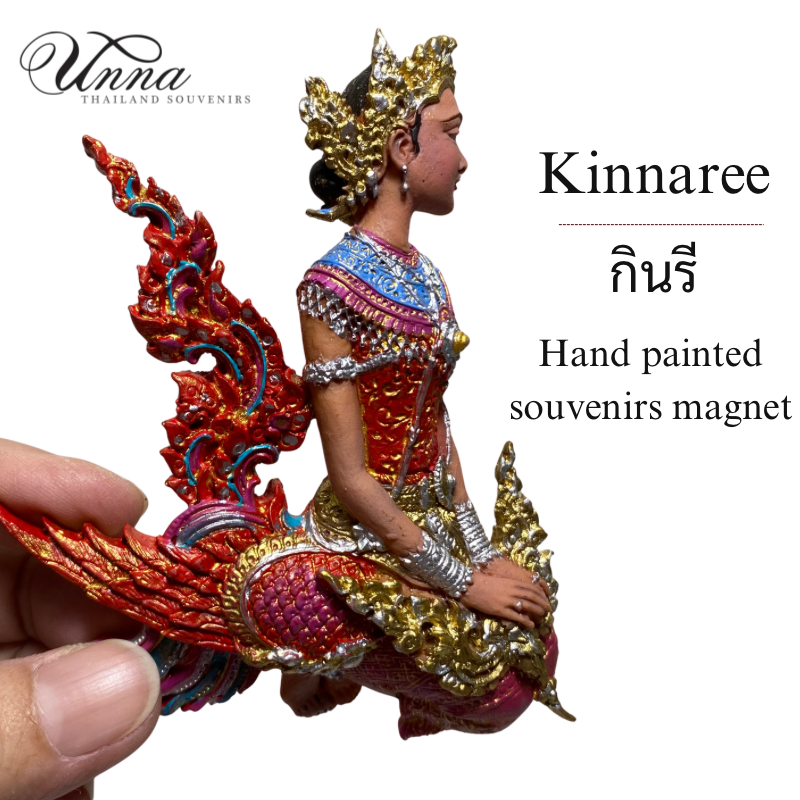 กินรี สีแดง สวมชฎาสีทอง ตุ๊กตานางรำ แม่เหล็กติดตู้เย็น ที่ติดตู้เย็น Thai souvenirs magnet lady