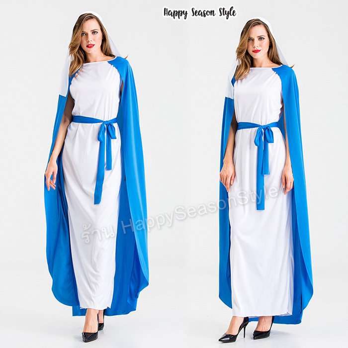 ชุดแม่ชี นักบวช ชุดขาวผ้าคลุมฟ้า