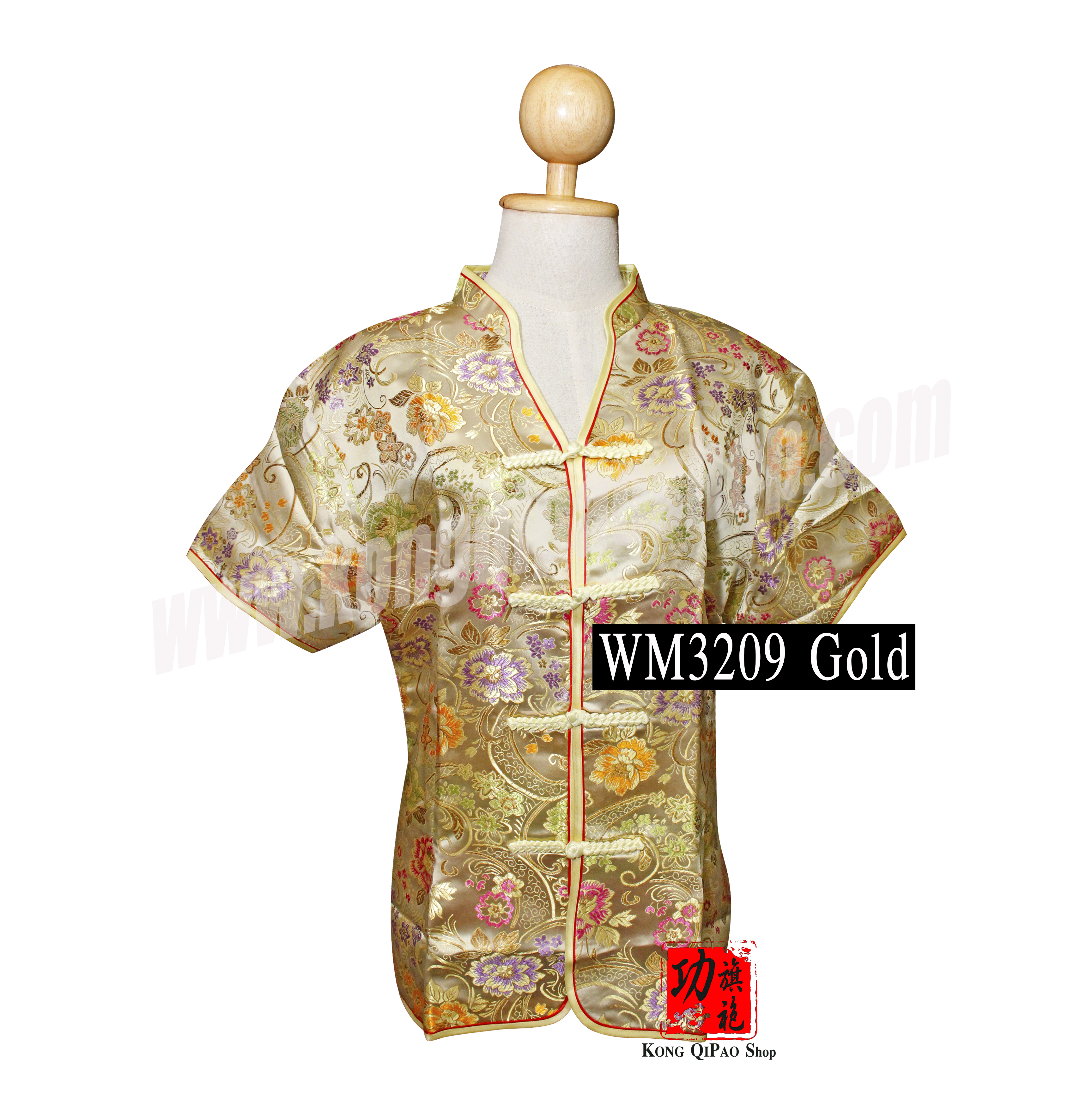 WM3209 เสื้อจีนผู้หญิง คอน้ำเต้า ลายดอกโบตั๋น