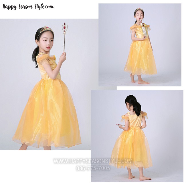 ชุดแฟนซีเด็ก ชุดเจ้าหญิงเบลล์เด็ก บิวตี้แอนด์เดอะบีส รุ่นเปิดไหล่ beauty and the beast โฉมงามกับเจ้าชายอสูร